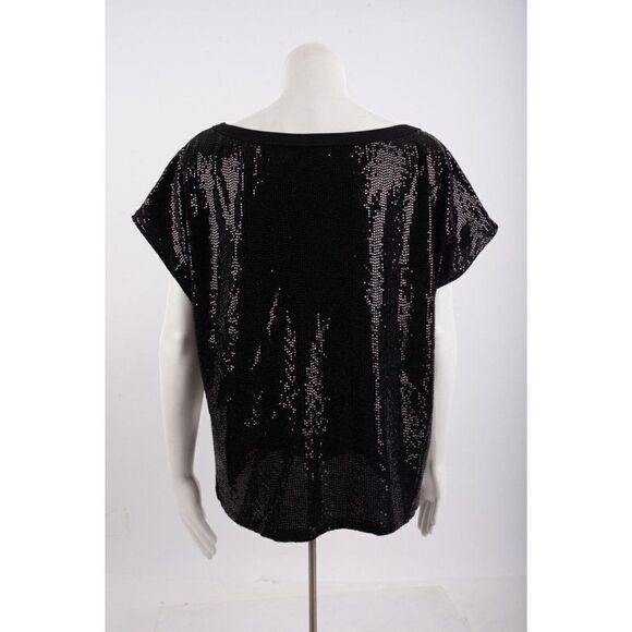 Drew Womens Shirt Top Sequin Sparkle Glam Holiday L Black Boxy fit NWT - Picture 5 of 6